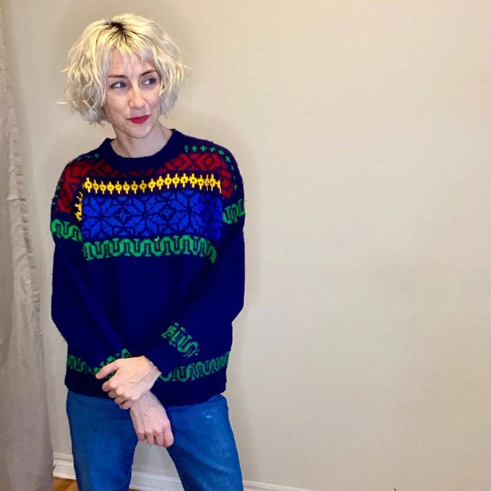 Colourful Vintage Hand Knit Sweater - Picture 4 of 14
